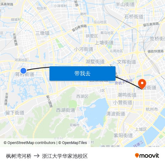 枫树湾河桥 to 浙江大学华家池校区 map