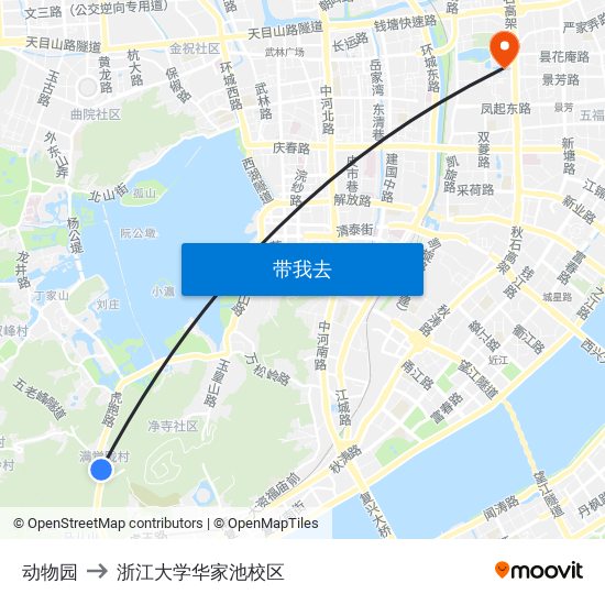 动物园 to 浙江大学华家池校区 map