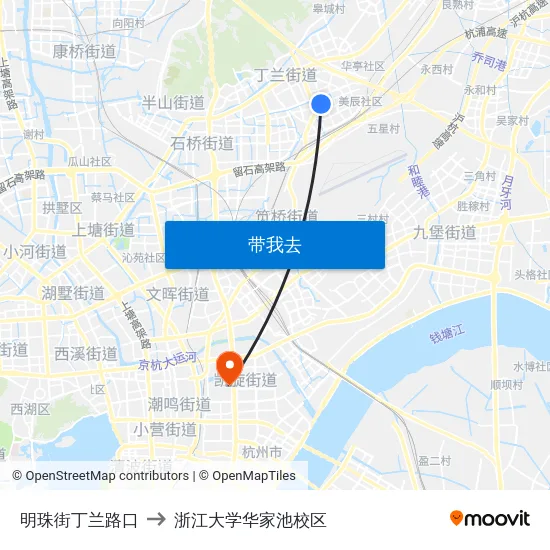 明珠街丁兰路口 to 浙江大学华家池校区 map