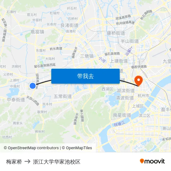 梅家桥 to 浙江大学华家池校区 map