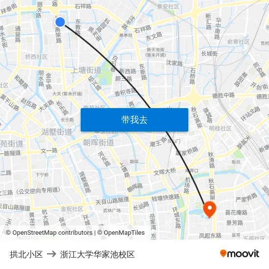 拱北小区 to 浙江大学华家池校区 map