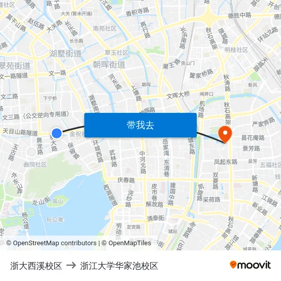 浙大西溪校区 to 浙江大学华家池校区 map