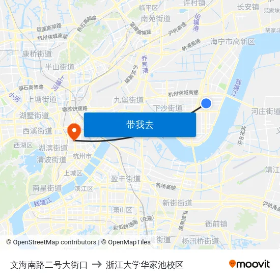 文海南路二号大街口 to 浙江大学华家池校区 map