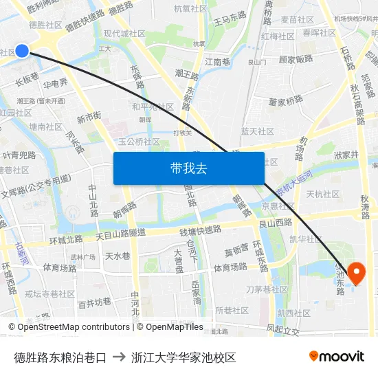 德胜路东粮泊巷口 to 浙江大学华家池校区 map