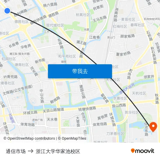 通信市场 to 浙江大学华家池校区 map