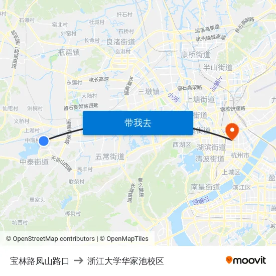 宝林路凤山路口 to 浙江大学华家池校区 map