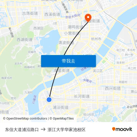 东信大道浦沿路口 to 浙江大学华家池校区 map
