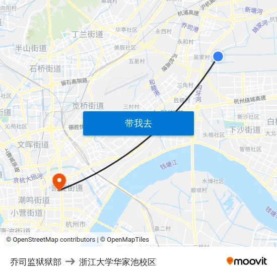 乔司监狱狱部 to 浙江大学华家池校区 map