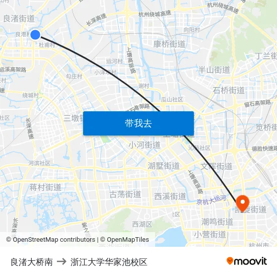 良渚大桥南 to 浙江大学华家池校区 map