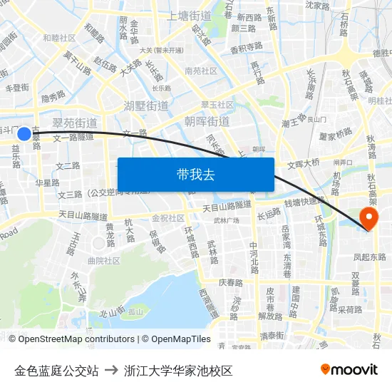 金色蓝庭公交站 to 浙江大学华家池校区 map