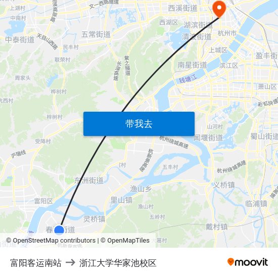 富阳客运南站 to 浙江大学华家池校区 map
