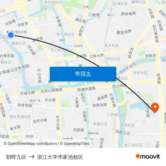 朝晖九区 to 浙江大学华家池校区 map