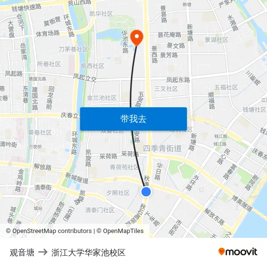 观音塘 to 浙江大学华家池校区 map