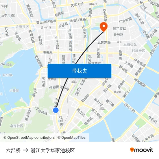 六部桥 to 浙江大学华家池校区 map