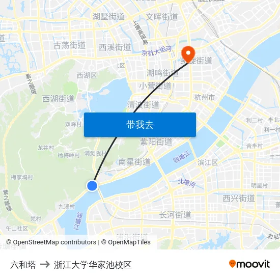 六和塔 to 浙江大学华家池校区 map