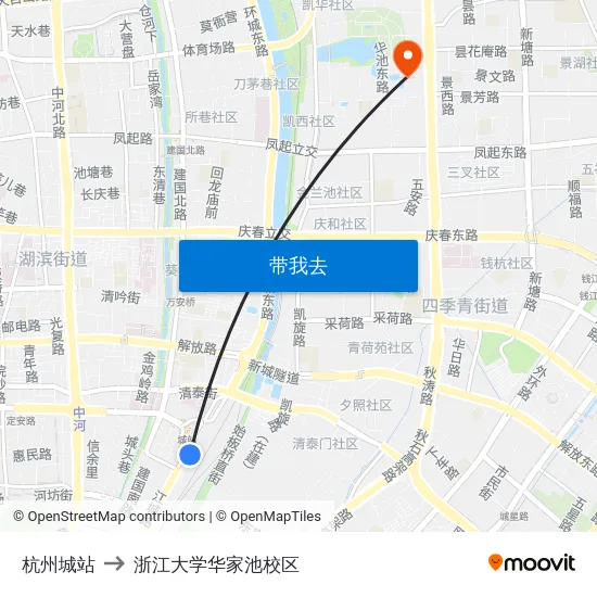 杭州城站 to 浙江大学华家池校区 map