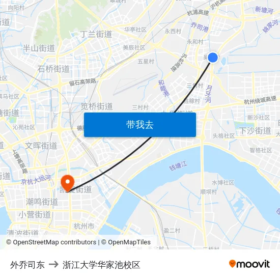 外乔司东 to 浙江大学华家池校区 map