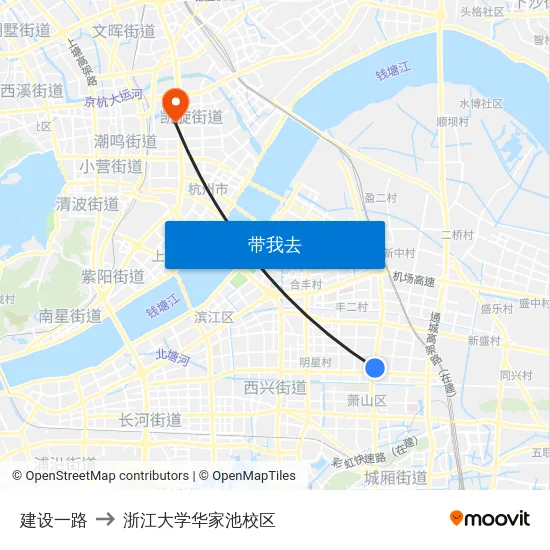 建设一路 to 浙江大学华家池校区 map