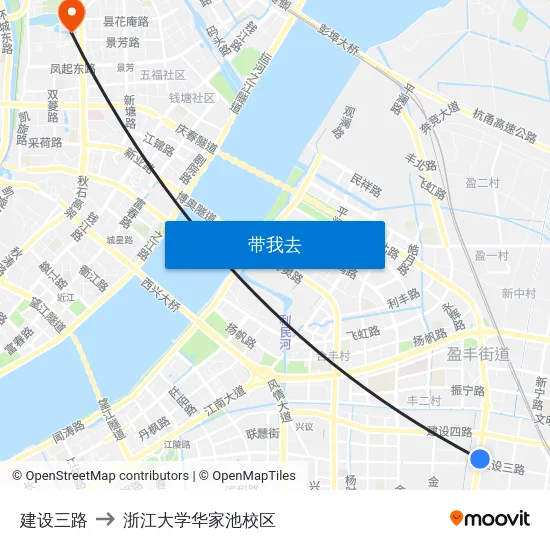 建设三路 to 浙江大学华家池校区 map