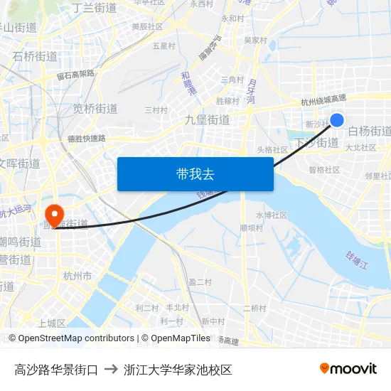 高沙路华景街口 to 浙江大学华家池校区 map