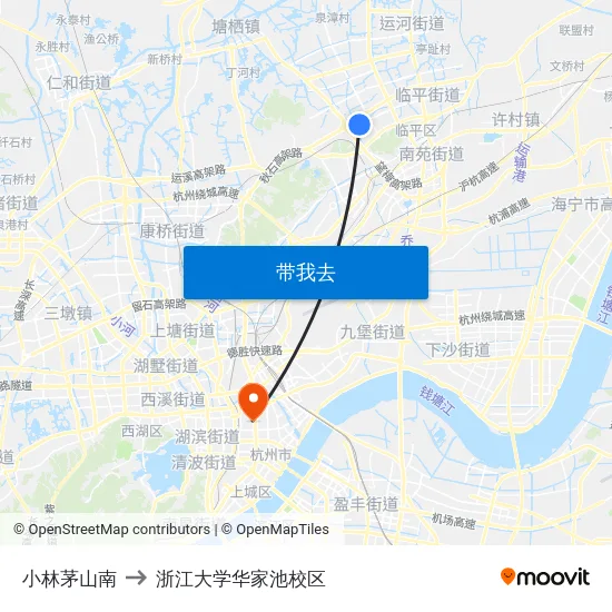 小林茅山南 to 浙江大学华家池校区 map