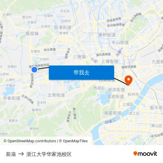 前庙 to 浙江大学华家池校区 map