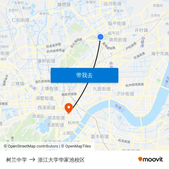 树兰中学 to 浙江大学华家池校区 map