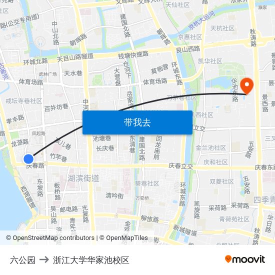 六公园 to 浙江大学华家池校区 map