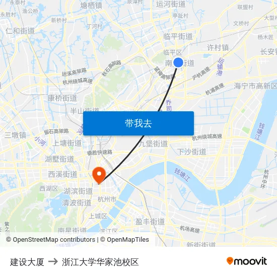 建设大厦 to 浙江大学华家池校区 map
