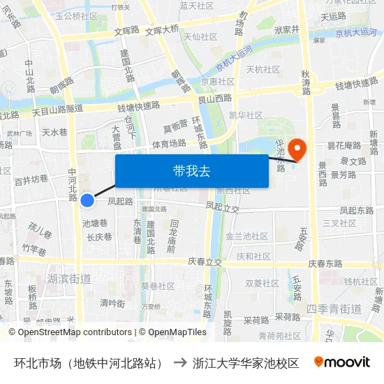 环北市场（地铁中河北路站） to 浙江大学华家池校区 map