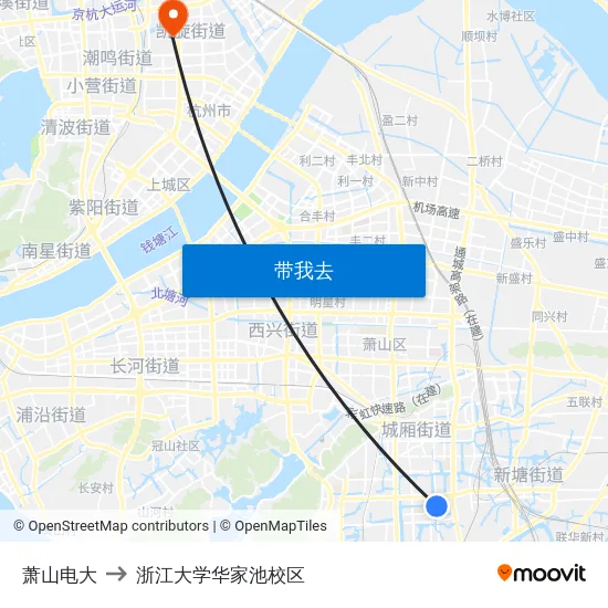 萧山电大 to 浙江大学华家池校区 map
