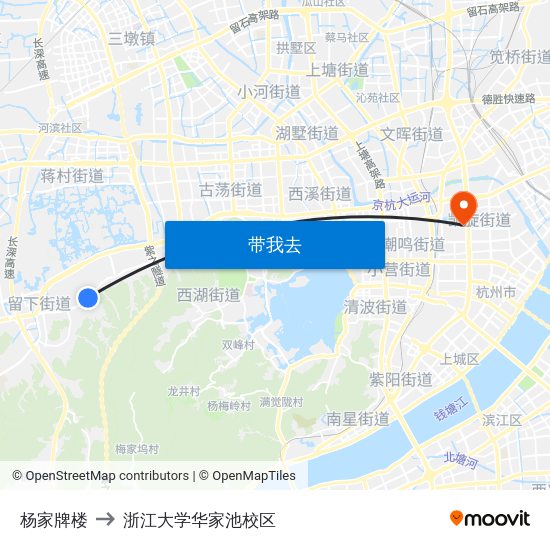 杨家牌楼 to 浙江大学华家池校区 map