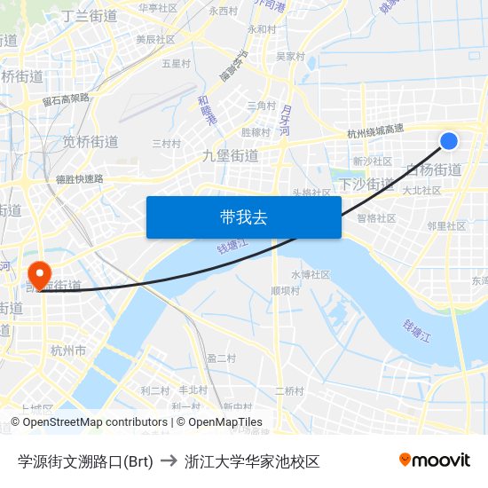 学源街文溯路口(Brt) to 浙江大学华家池校区 map