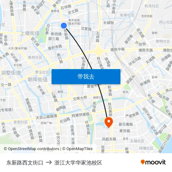 东新路西文街口 to 浙江大学华家池校区 map