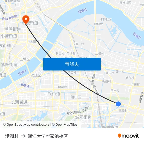 涝湖村 to 浙江大学华家池校区 map