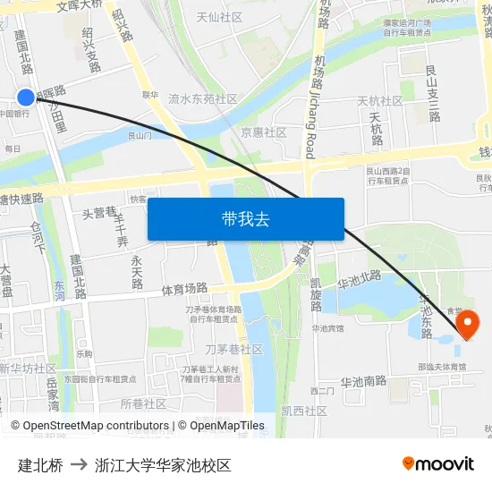 建北桥 to 浙江大学华家池校区 map