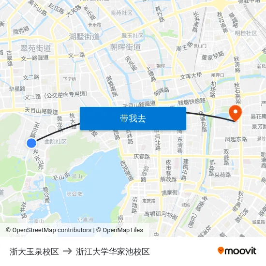 浙大玉泉校区 to 浙江大学华家池校区 map
