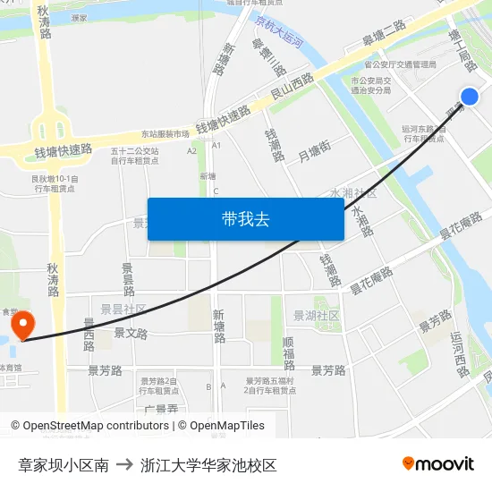 章家坝小区南 to 浙江大学华家池校区 map