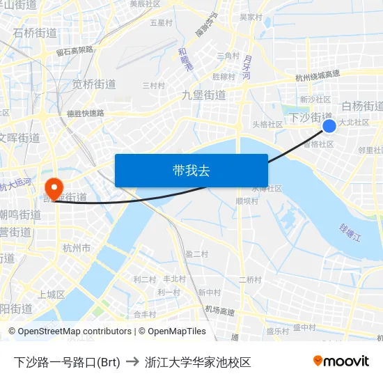 下沙路一号路口(Brt) to 浙江大学华家池校区 map