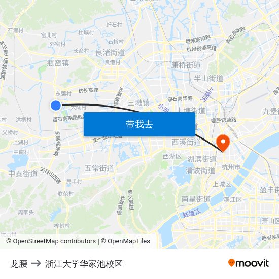 龙腰 to 浙江大学华家池校区 map
