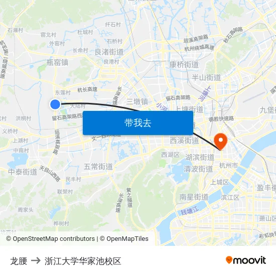 龙腰 to 浙江大学华家池校区 map
