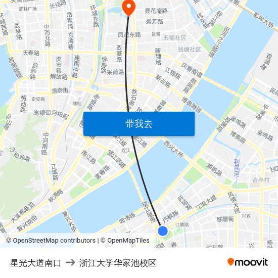 星光大道南口 to 浙江大学华家池校区 map