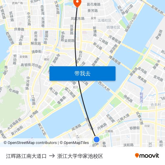江晖路江南大道口 to 浙江大学华家池校区 map