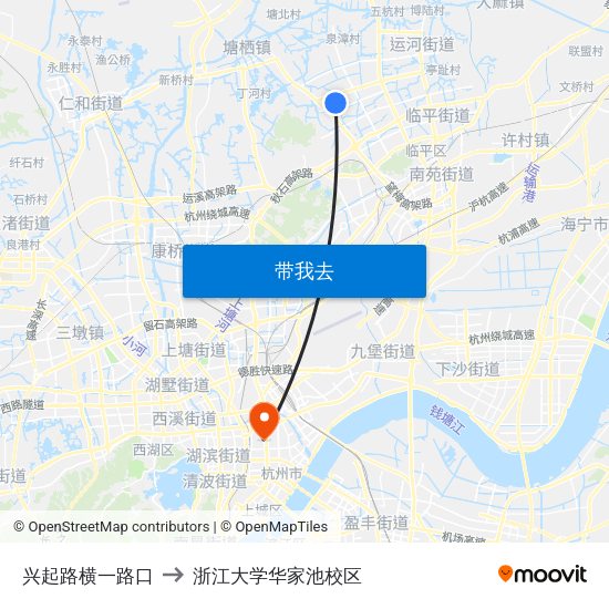 兴起路横一路口 to 浙江大学华家池校区 map