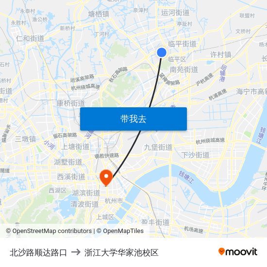 北沙路顺达路口 to 浙江大学华家池校区 map