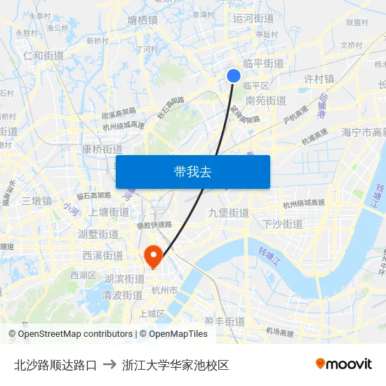 北沙路顺达路口 to 浙江大学华家池校区 map