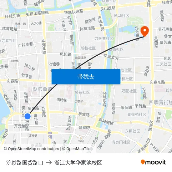 浣纱路国货路口 to 浙江大学华家池校区 map