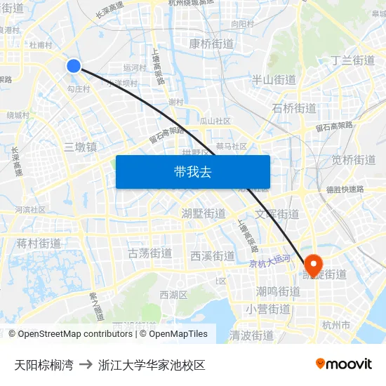 天阳棕榈湾 to 浙江大学华家池校区 map