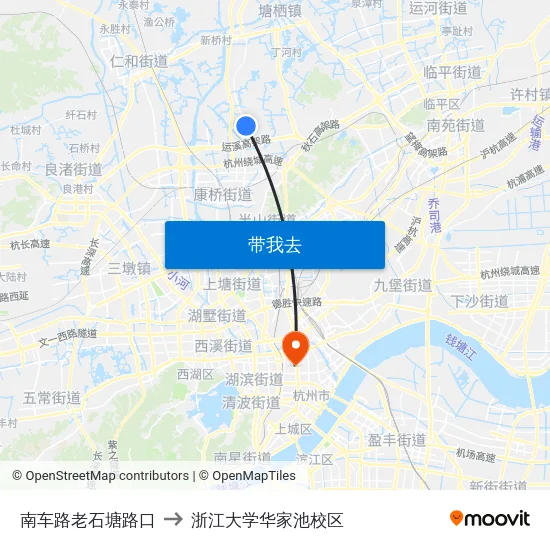 南车路老石塘路口 to 浙江大学华家池校区 map