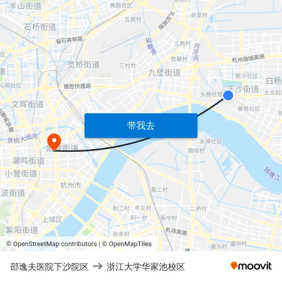 邵逸夫医院下沙院区 to 浙江大学华家池校区 map